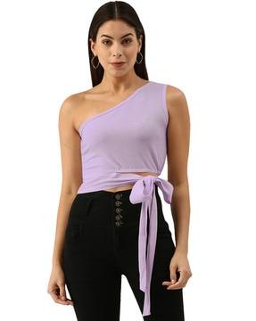 slim fit off-shoulder top with tie-up