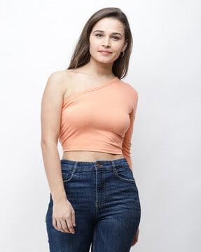 slim fit one-shoulder crop top