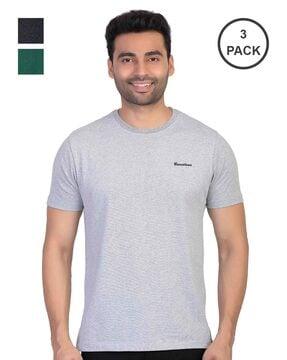 slim fit pack of 3 brand print crew-neck t-shirts