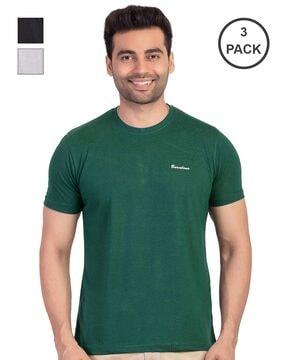 slim fit pack of 3 brand print crew-neck t-shirts