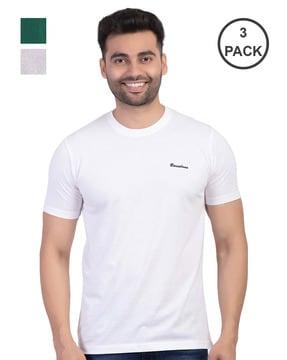 slim fit pack of 3 brand print crew-neck t-shirts