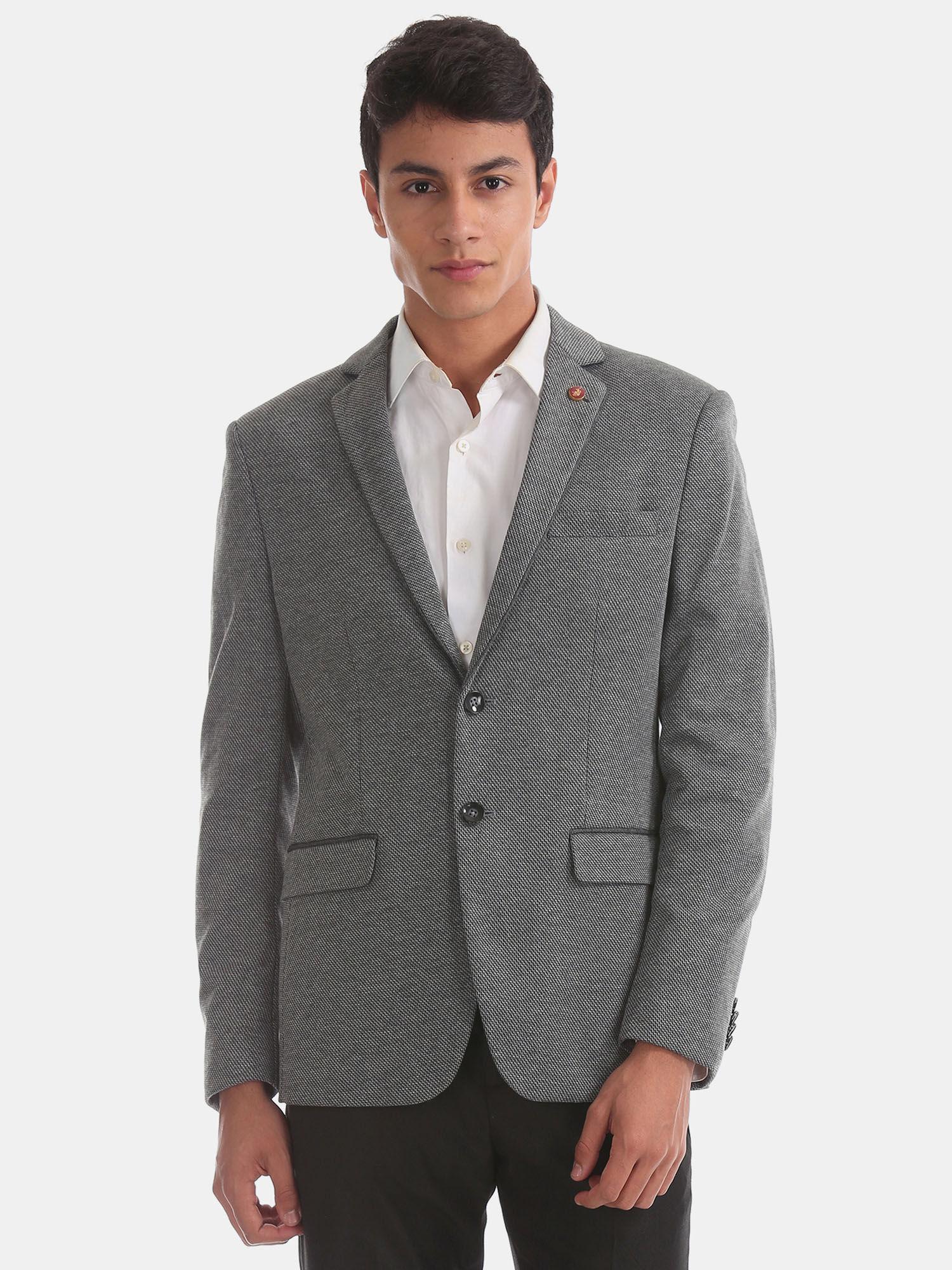 slim fit patterned weave blazer