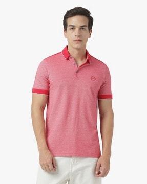 slim fit pique polo t-shirt with contrast collar