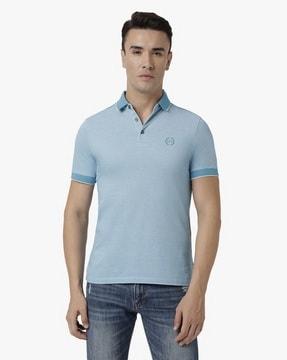 slim fit pique polo t-shirt with contrast collar