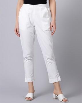 slim fit pleat-front pants with insert pockets