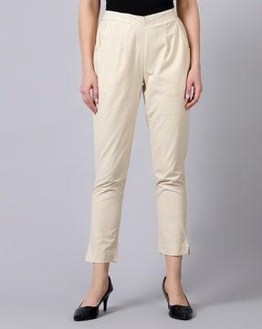 slim fit pleat-front pants with insert pockets