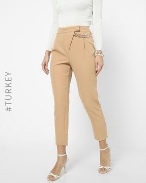 slim fit pleat-front pants