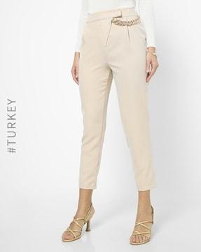 slim fit pleat-front pants