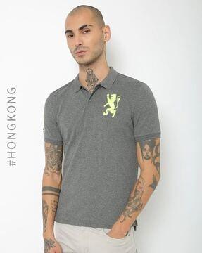 slim fit polo t-shirt with applique