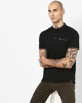 slim fit polo t-shirt with band collar