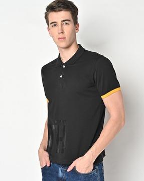 slim fit polo t-shirt with brand print