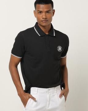 slim fit polo t-shirt with brand print