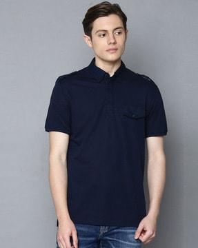 slim fit polo t-shirt with buttoned flap pocket