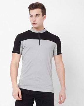 slim fit polo t-shirt with cut & sew panel