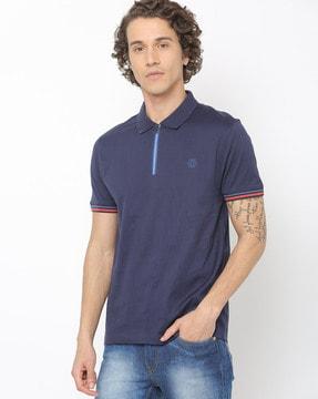 slim fit polo t-shirt with front zipper