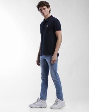 slim fit polo t-shirt with logo applique