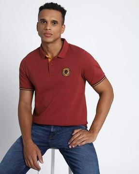 slim fit polo t-shirt with logo patch