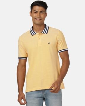 slim fit polo t-shirt with ribbed sleeves