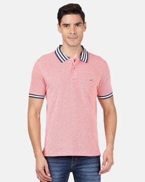 slim fit polo t-shirt with ribbed sleeves