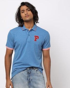 slim fit polo t-shirt with text applique