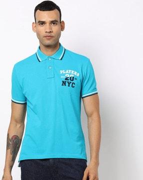 slim fit polo t-shirt with text applique