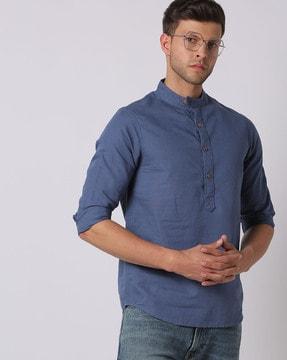 slim fit popover shirt with extended band collar