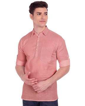 slim fit popover shirt with patch pocket