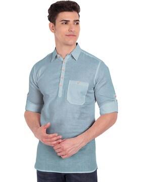 slim fit popover shirt with patch pocket