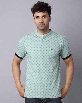 slim fit printed henley t-shirt