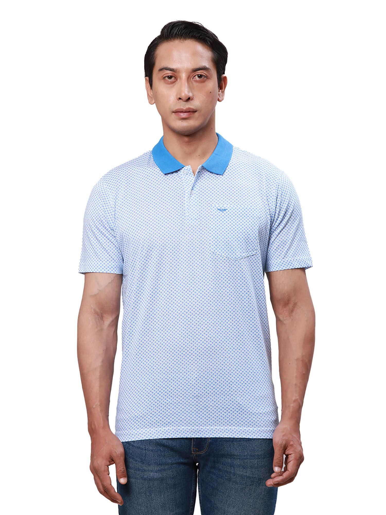 slim fit printed medium blue polo t-shirt