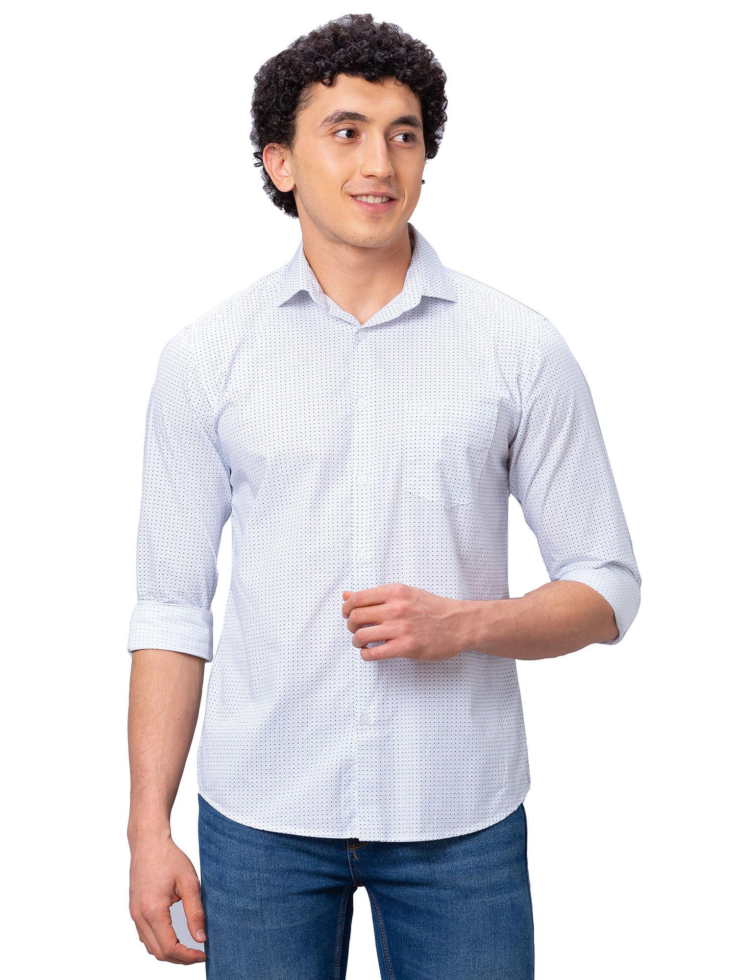 slim fit printed medium blue shirt