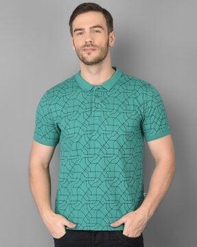 slim fit printed short-sleeve polo t-shirt