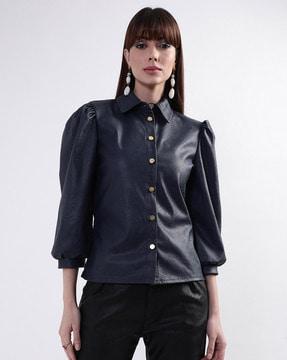 slim fit puff-sleeve shirt