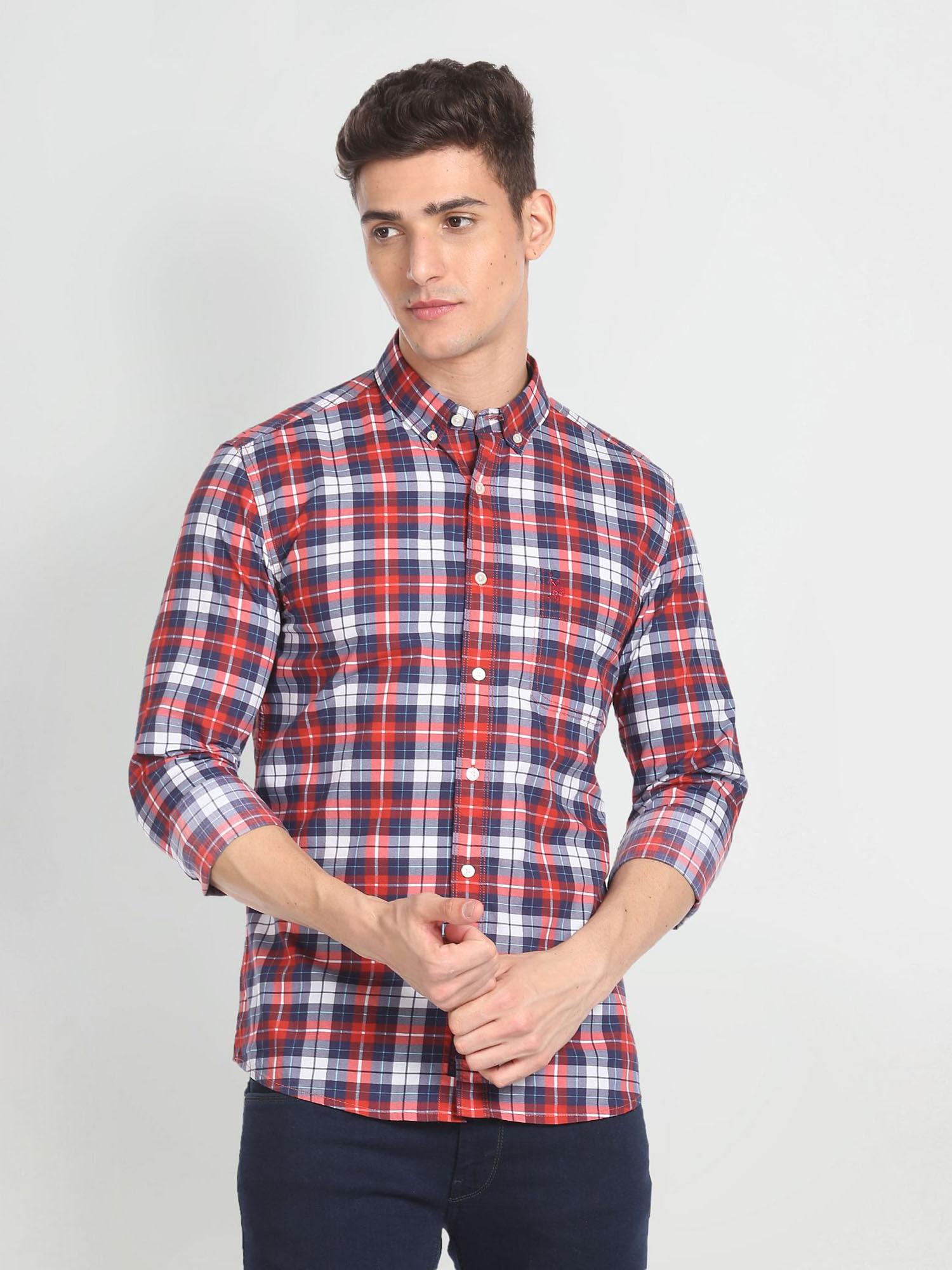 slim fit pure cotton checked casual shirt