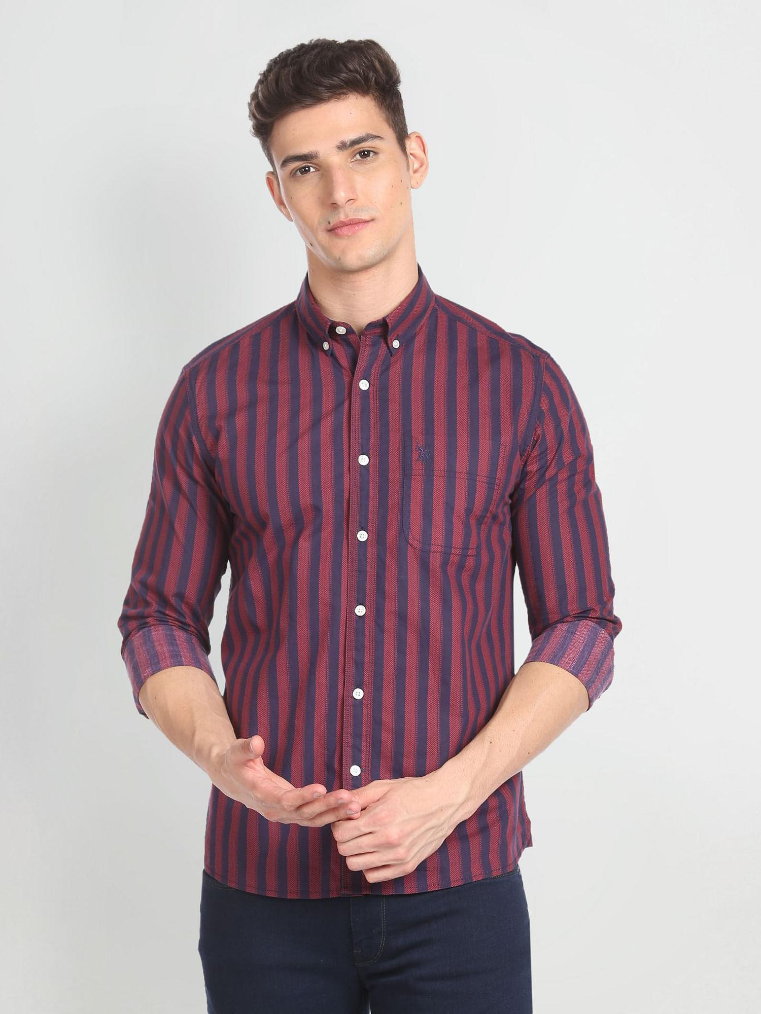 slim fit pure cotton striped casual shirt