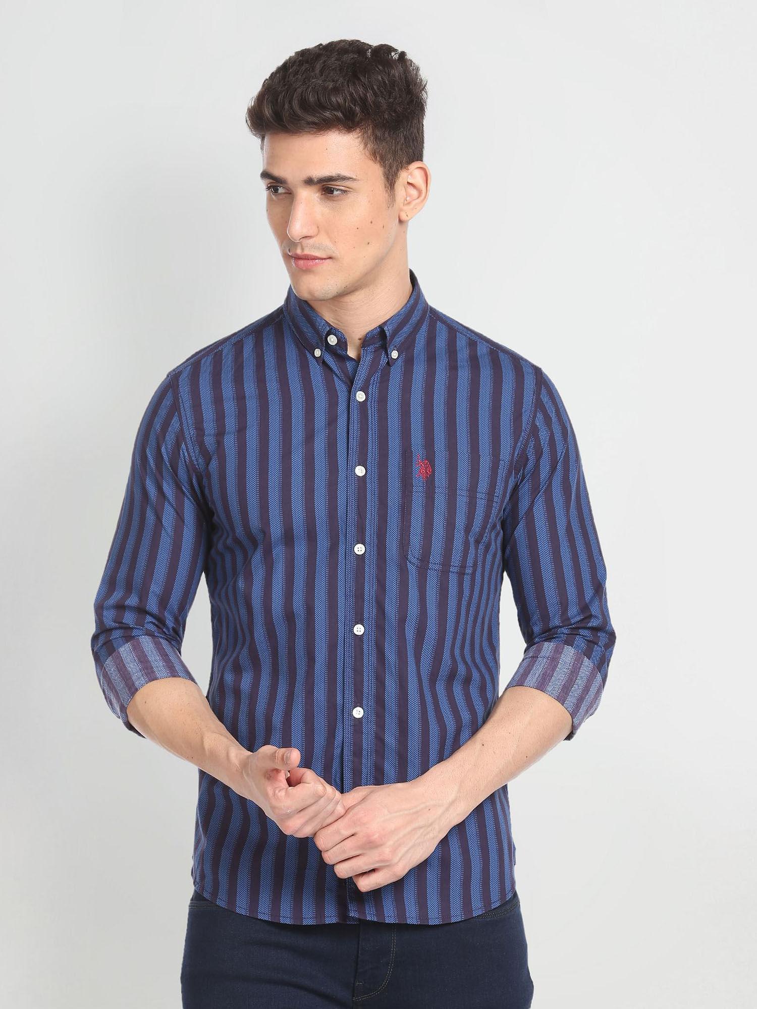 slim fit pure cotton striped casual shirt