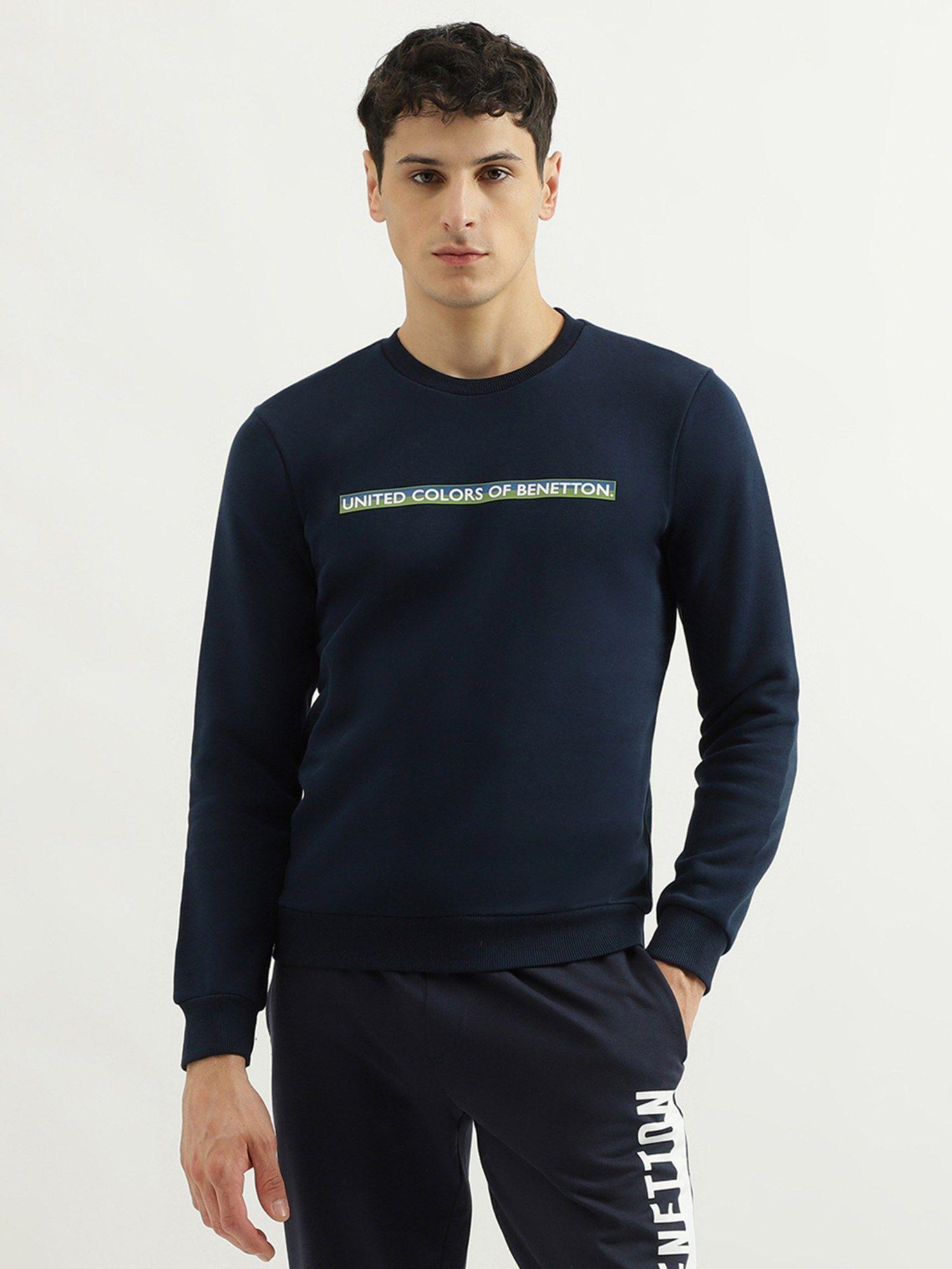 slim fit round neck branded fleece sweatshirt