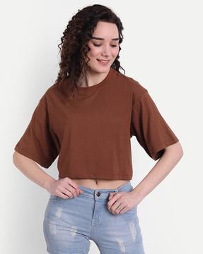 slim fit round-neck crop top