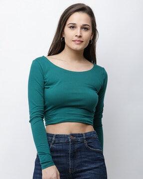 slim fit round-neck crop top