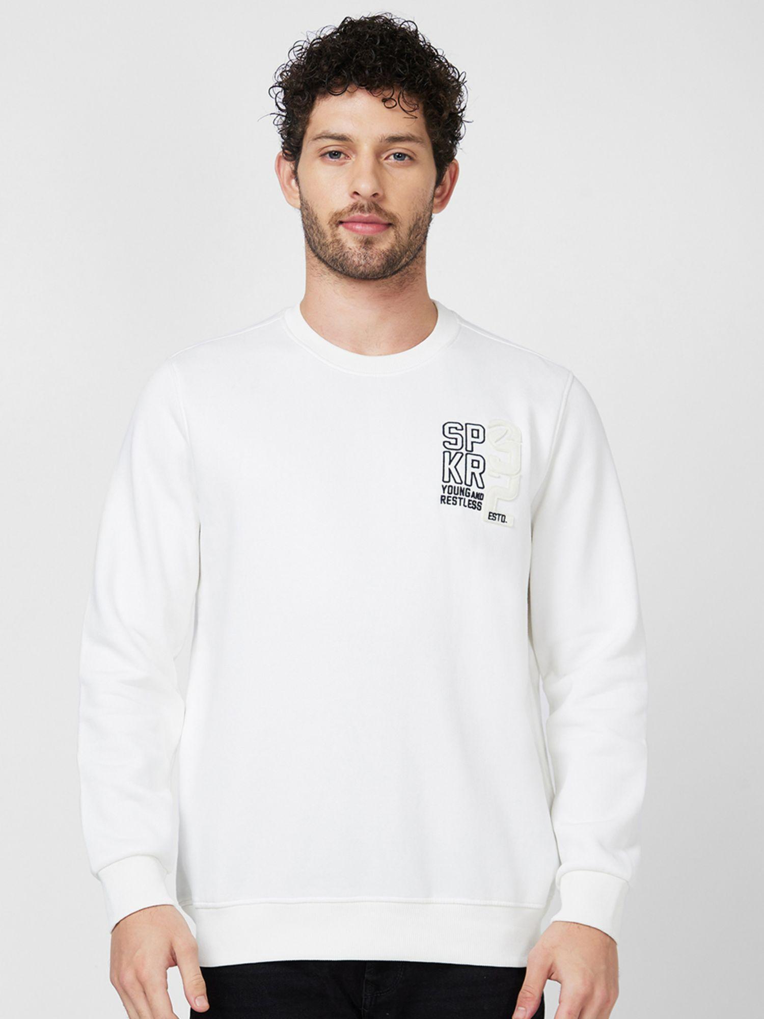 slim fit round neck full sleeve white sweatshirt