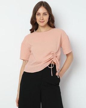 slim fit round-neck top with ruched