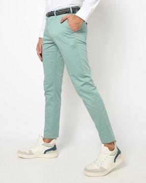 slim fit satin cropped chinos with belt