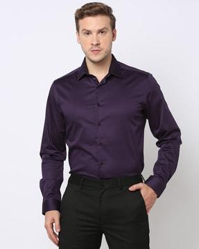 slim fit satin shirt with patch pocket