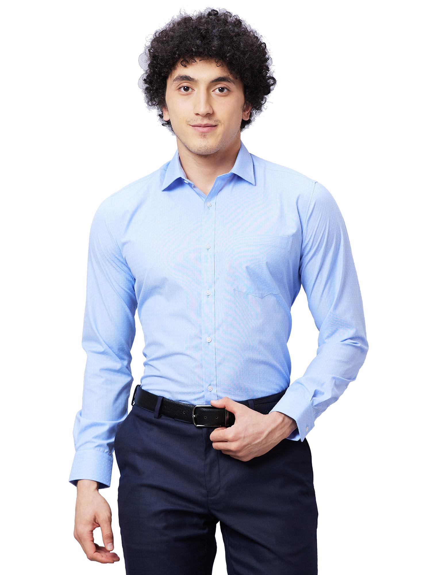 slim fit self design medium blue shirt