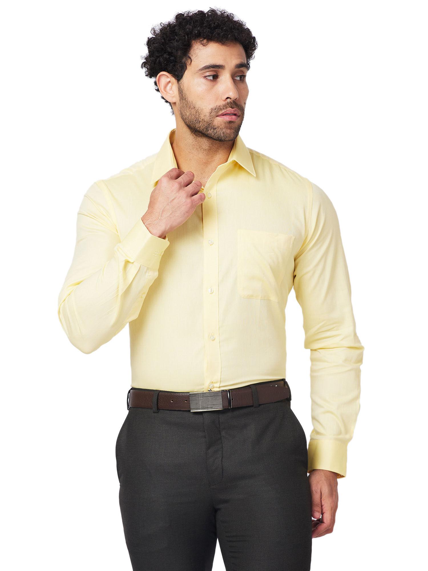 slim fit self design medium yellow shirt