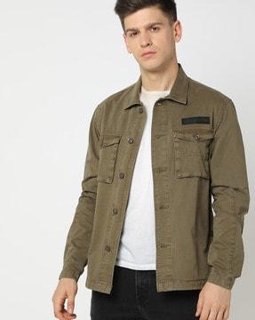 slim fit shacket with flap pockets