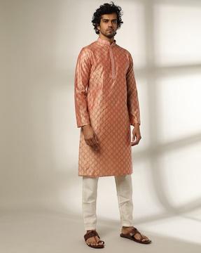 slim fit sherwani kurta with slip pockets