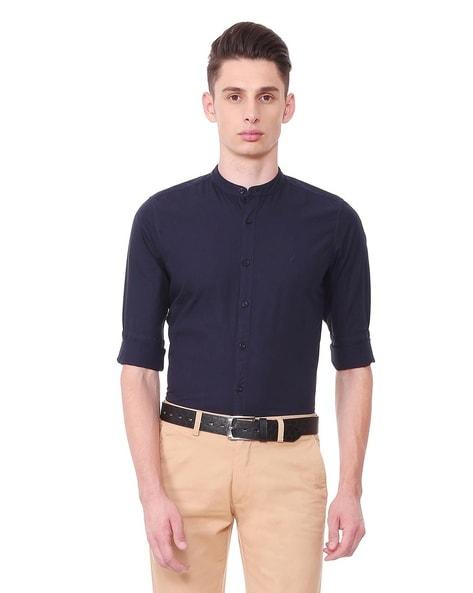 slim fit shirt with band collar