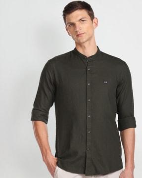 slim fit shirt with band collar