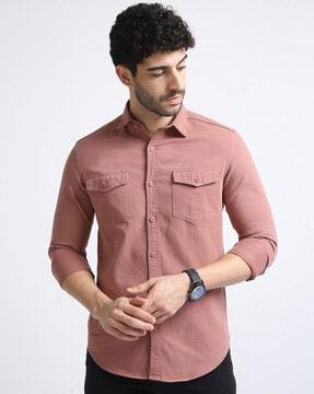 slim fit shirt with buttoned flap-pockets